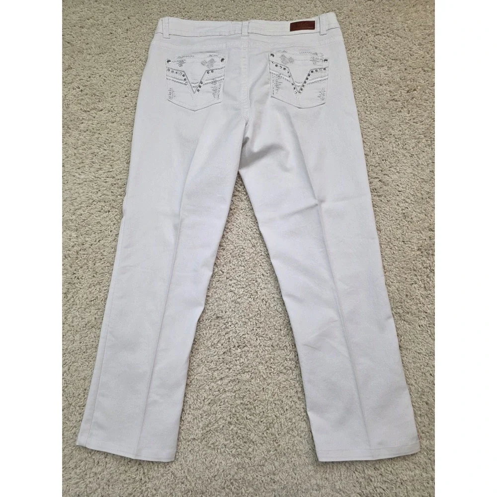 VGS Denim Jeans Womens 16 White Studded Pockets‎ Casual Travel Pants Weekend Fun